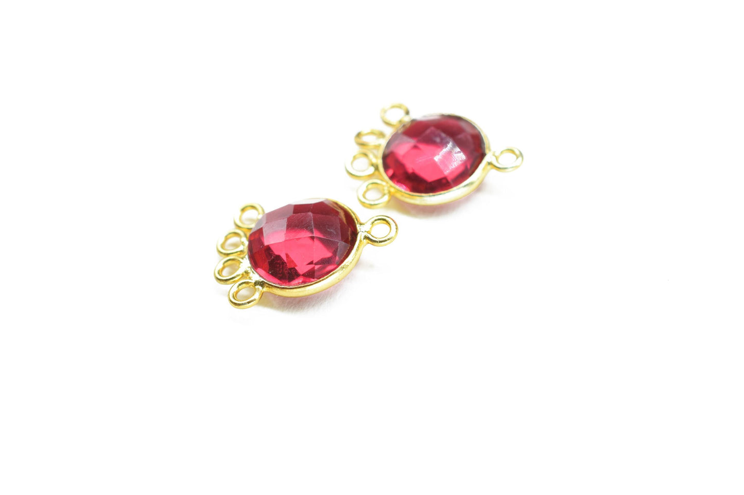 Pink Tourmaline 10mm Round Bezel Charm/Gemstone Brass Component/Single Bail Pendant charms/Round Handmade Jewellery Connector/B'day Gift