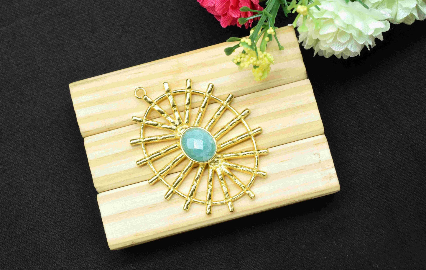 Amazonite Gemstone Component Single Bail Charm,Amazonite Connector Pendant,Finding Gold Plated Connectors,Pendant Jewelry, Earring Component