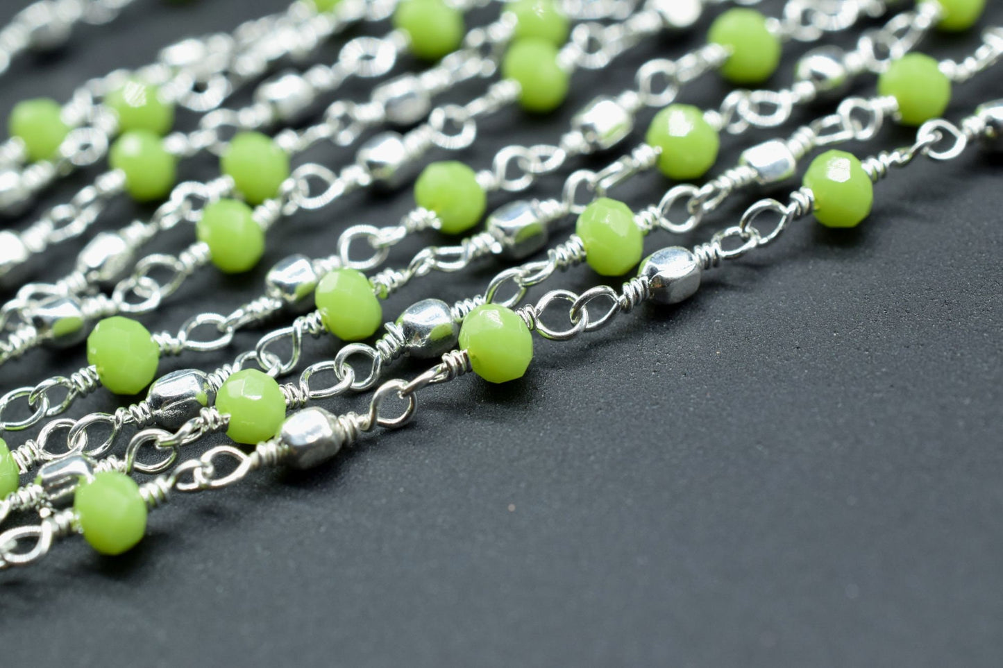 Chrysoprase Wire Wrapped Beaded Chain,Rosary Style Chain,Jewelry Supplies,Bulk Rosary Roll,Green Gemstone Rosary,chrysoprase Rosary Roll,