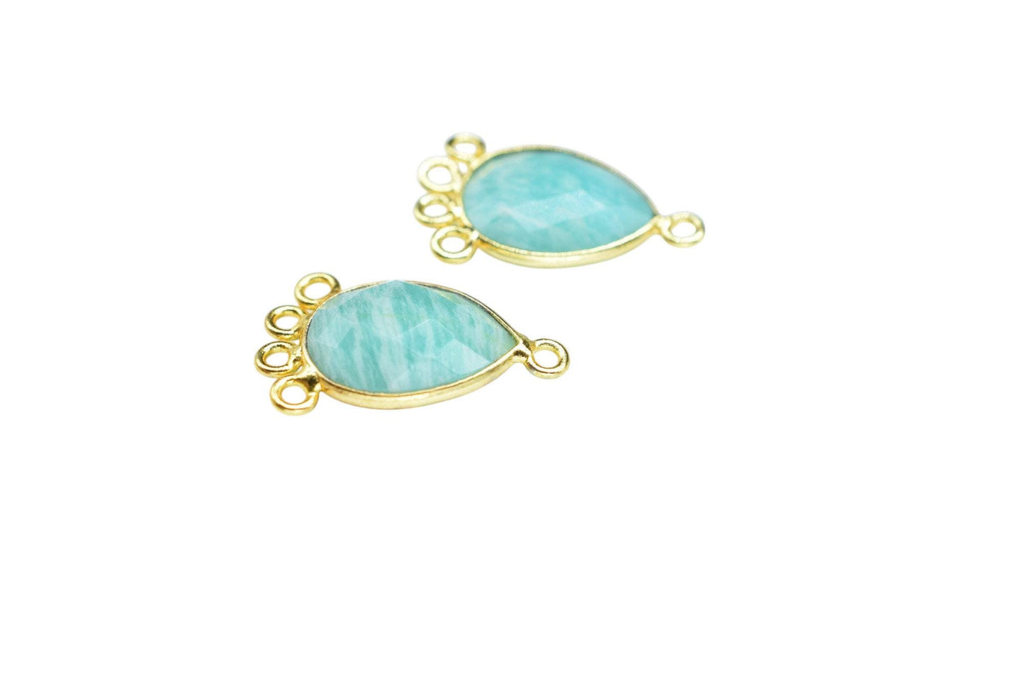 Amazonite 10x14mm Teardrop Bezel Charm/Charms Connector/Handmade Jewellery Connectors/Gemstone Brass Component/Women Jewelry/B'day Gift