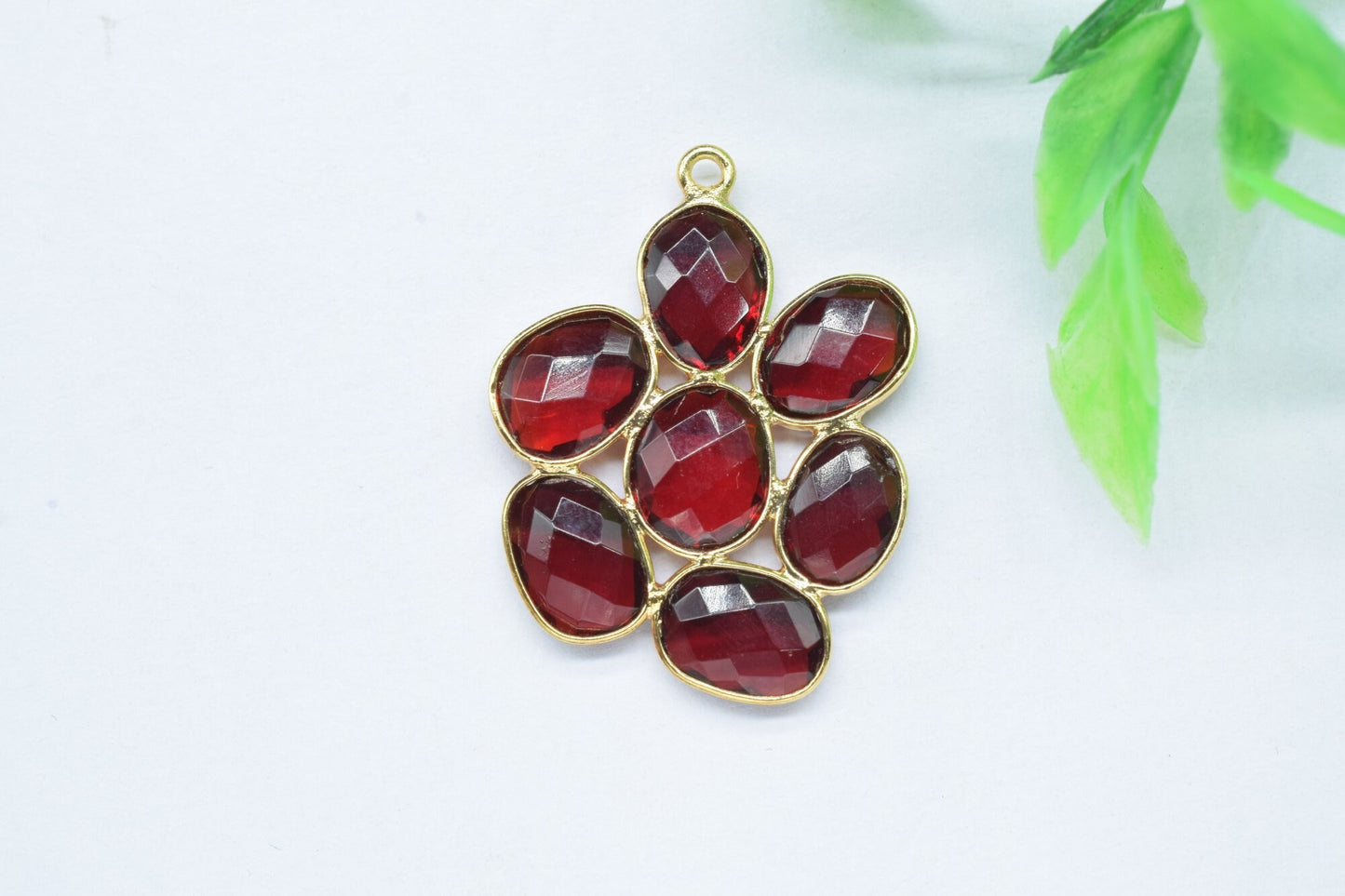 Garnet Flower Pendant,Gemstone single bail connector,Garnet Pendant jewelry making Craft,Handmade Jewelry,Chandelier Earring Connector,Gift