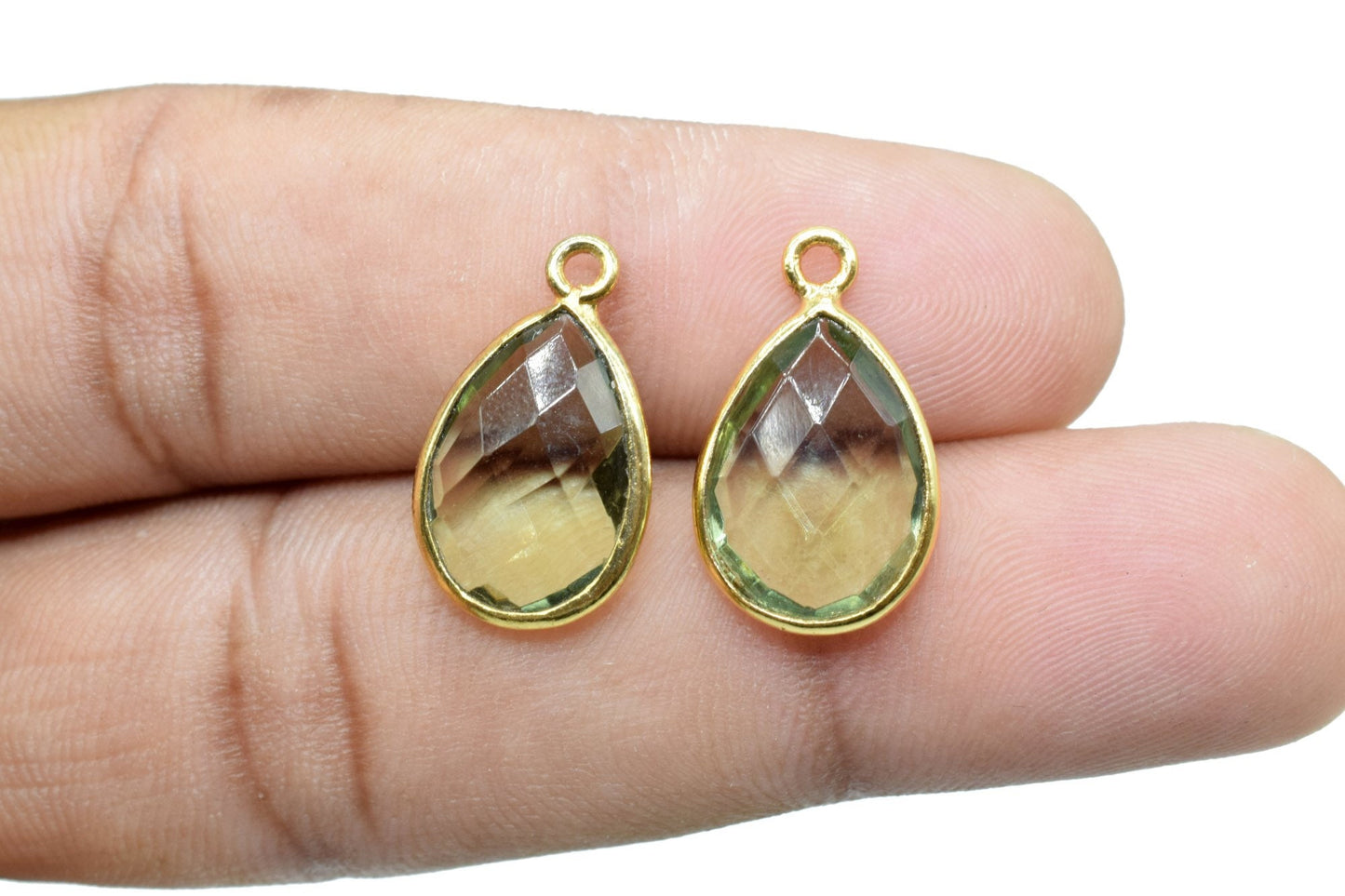 Green Amethyst 10x14mm Pear shape charm,Amethyst  Pear pendant,Amethyst Gold Plated bezel,jewelry making charms craft,Green Amethyst charms