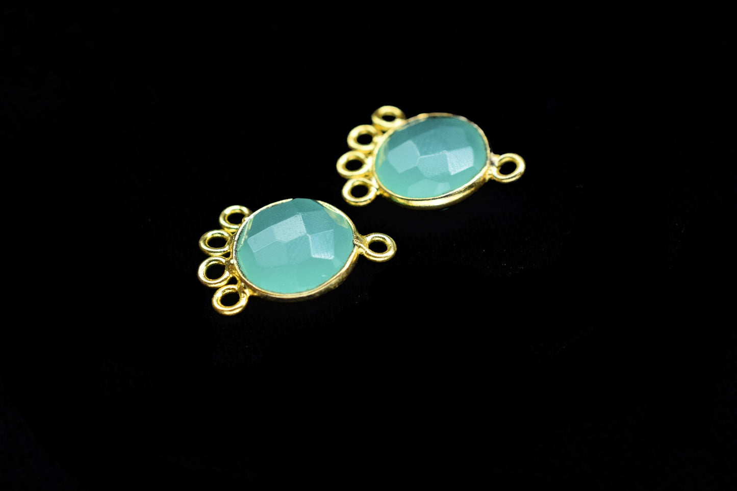 Aqua Chalcedony 10mm Round Bezel Charm/Gemstone Brass Component/Single Bail Pendant charms/Round Handmade Jewellery Connector/B'day Gift