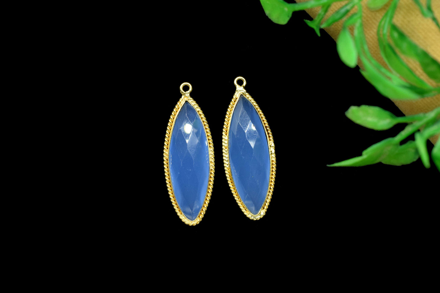 Blue Chalcedony Faceted 10x30mm Marquise Shape Connector,Blue chalcedony Single bail component,Blue Chalcedony Gold Plated Bezel Connector