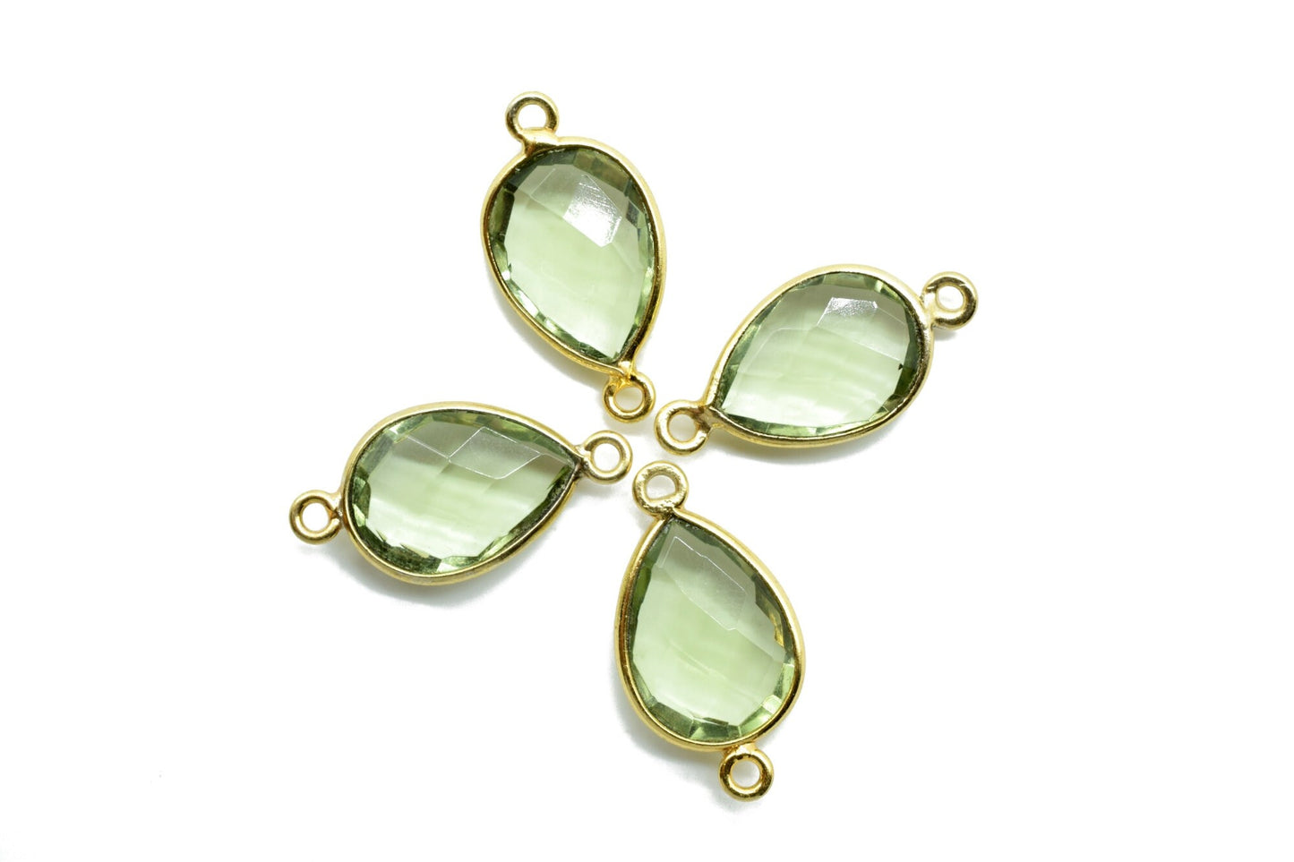 Green Amethyst 10x14mm Pear shape double loop connectors,Amethyst Pear pendant,Amethyst Gold Plated bezel,jewelry making charms craft,jewels