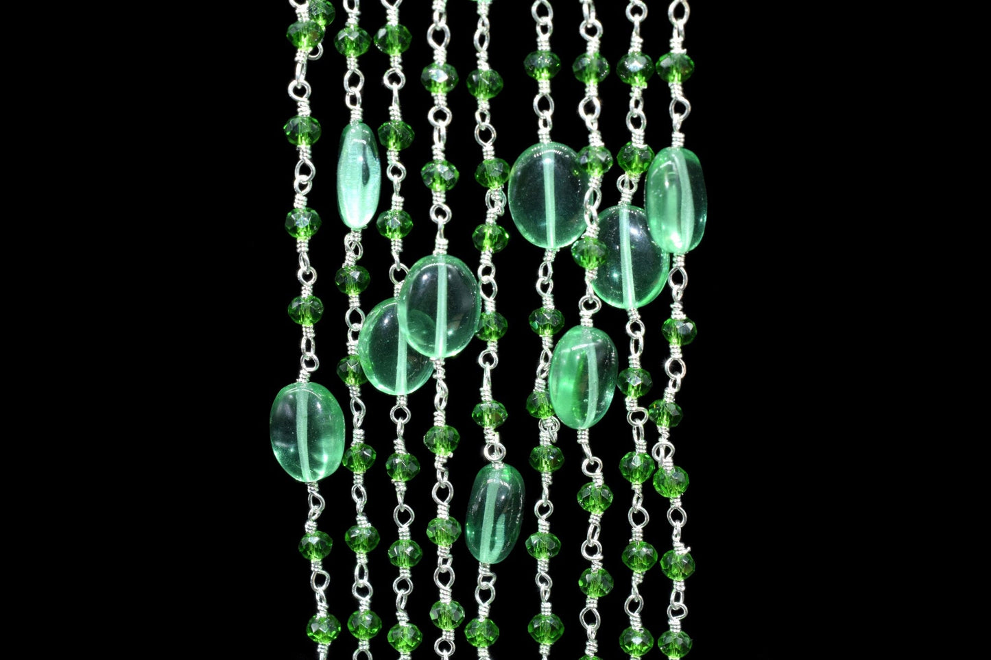 Green chalcedony Smooth Oval Shape Chain, Silver Wire Plated Rosary Beaded Chain,Chain Per Foot,Gemstone Beads,Topaz Rosary Beaded Chain