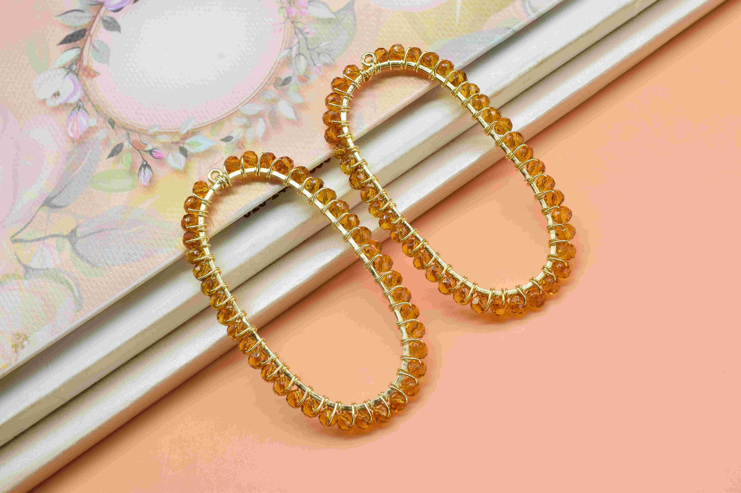 Citrine beads Finding Connector,Oval Pendant Component,Handmade Connector,Finding Necklace,Beaded Finding Component,Citrine Quartz jewelry