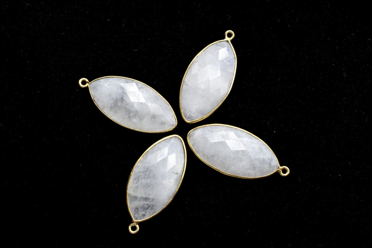 Moonstone 15x30mm marquise shape Single bail charms,Moonstone marquise Connector Pendants, White Rainbow Bezel Links, Single Bail Connectors