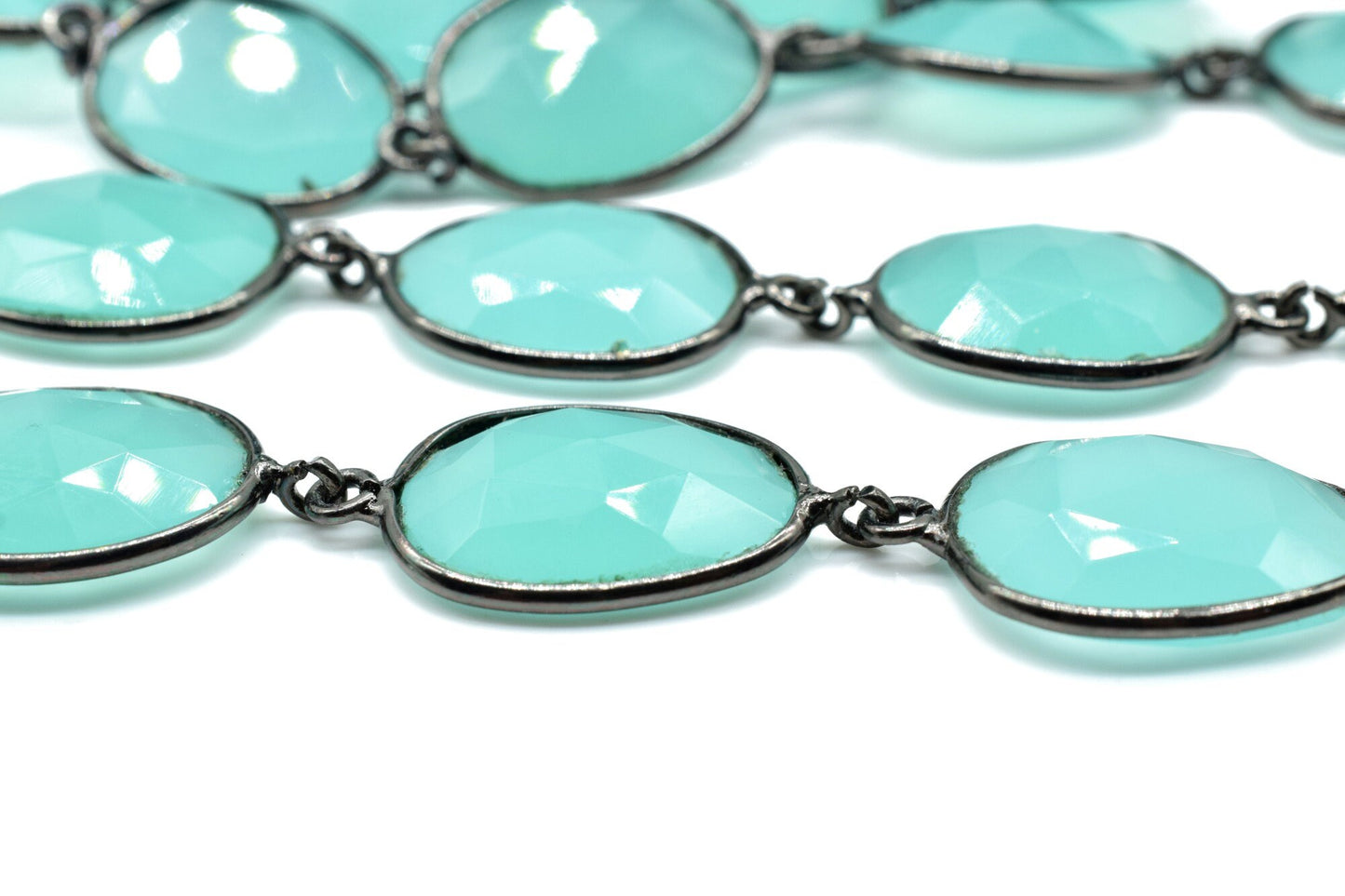 Aqua Chalcedony Bezel Connector Chain,Free form Size Faceted Gemstone Connector Chain,Handmade Bezel Link Chain,Gold Plated Bezel Link Chain