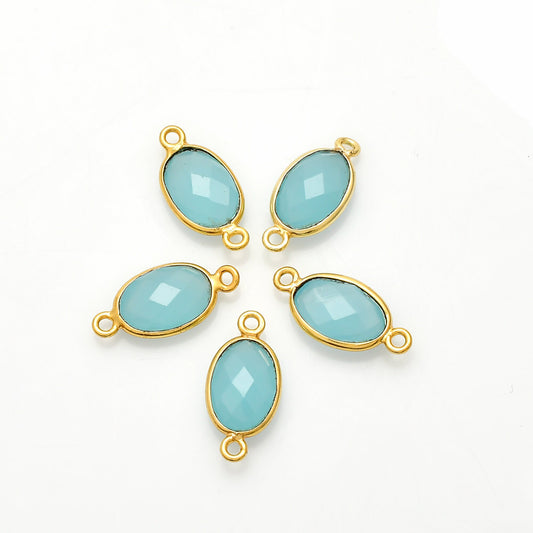 Aqua chalcedony 8x12m Bezel connector,Chalcedony oval Shape Gold Plated bezel,chalcedony charms,Gold Vermeil Bezel,jewelry Gold-Filled bezel