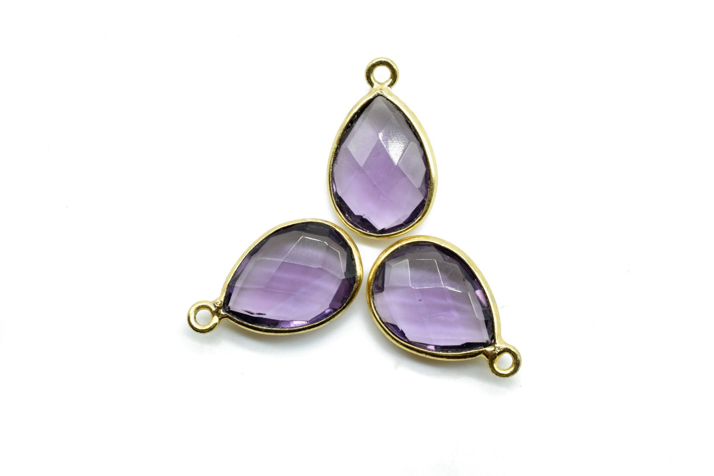 Amethyst 10x14mm Pear shape charm,Amethyst  Pear pendant,Amethyst Gold Plated bezel,jewelry making charms craft,Amethyst  Birthstone charm