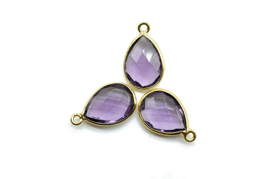 Amethyst 10x14mm Pear shape charm,Amethyst  Pear pendant,Amethyst Gold Plated bezel,jewelry making charms craft,Amethyst  Birthstone charm