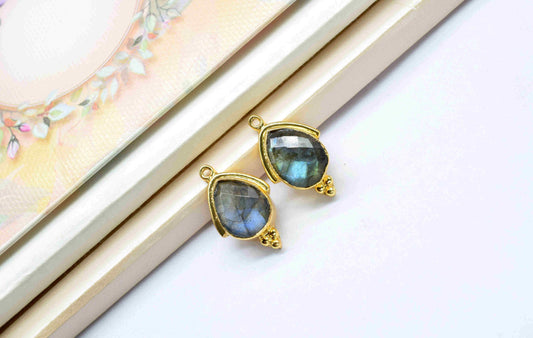 Natural Labradorite Faceted 9x13mm Pear Shape Connectors,Labradorite Charms Jewelry Making,Labradorite Gold Plating Pendant Jewelry,Gift