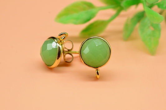 Chrysoprase Earring Connector,DIY Jewelry Supplies,Earring Making Supply,Ear Post Studs Connectors,Chrysoprase Ear Studs,Gemstone Ear Post