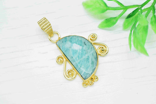 Amazonite 14x24mm Half Moon Pendant, Moon Charm Pendant,Gemstone Half Moon Pendant,Amazonite Half Moon Pendant Jewelry,Pendant Jewelry, Gift