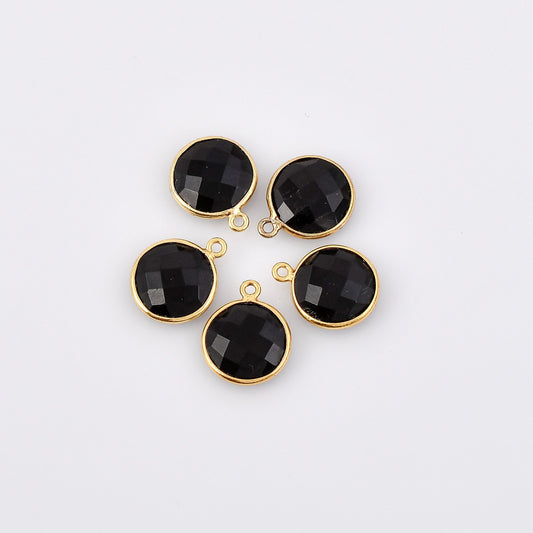 Black Onyx 12mm Round Bezel,Black Onyx Pendant,Gold Plated bezel,Black Onyx Bezel,Gold Vermeil Bezel,jewelry, Black OnyxGold Filled bezel