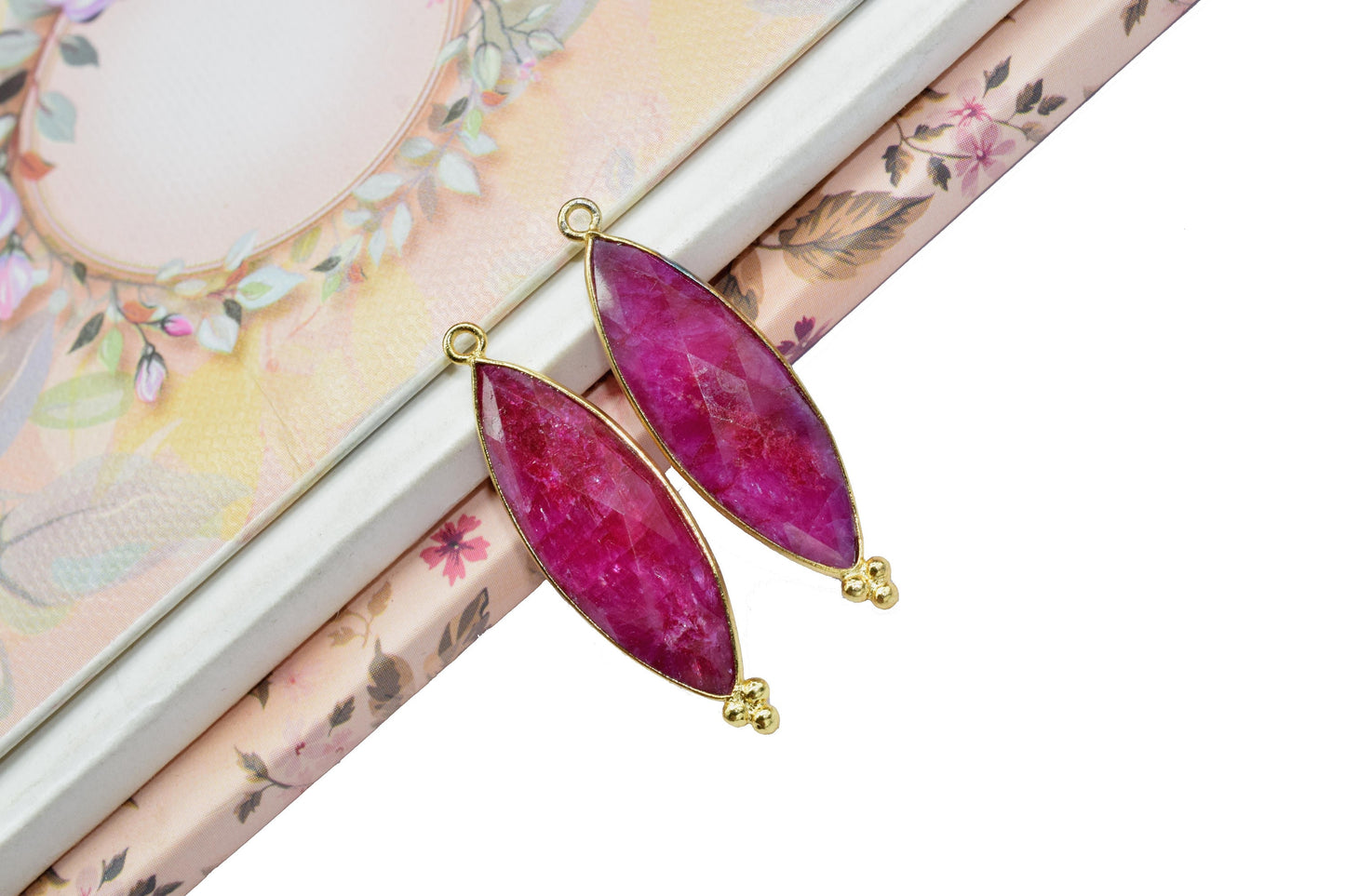 Natural Ruby 10x30mm Bezel charm,Station Bezel Link Jewelry Suppliy,Ruby jewelry making Craft,marquise Shape Pendant,Gemstone Ruby Connector