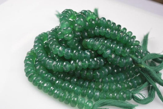 Natural Green Onyx Faceted Rondelle 6mm Beads,Best Quality Green Onyx Faceted Rondelle Beads 8 Inches String,are Beads Faceted Gemstone Bead