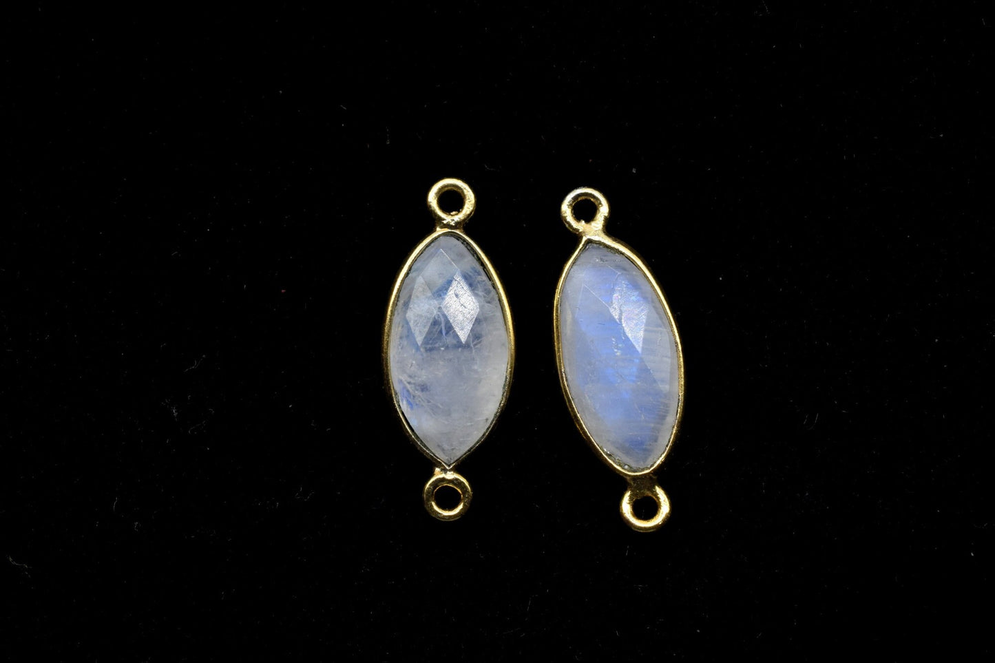 Moonstone 8x16mm marquise shape double bail charm,Moonstone marquise Connector Pendant, White Rainbow Bezel Link Double Bail Connector,