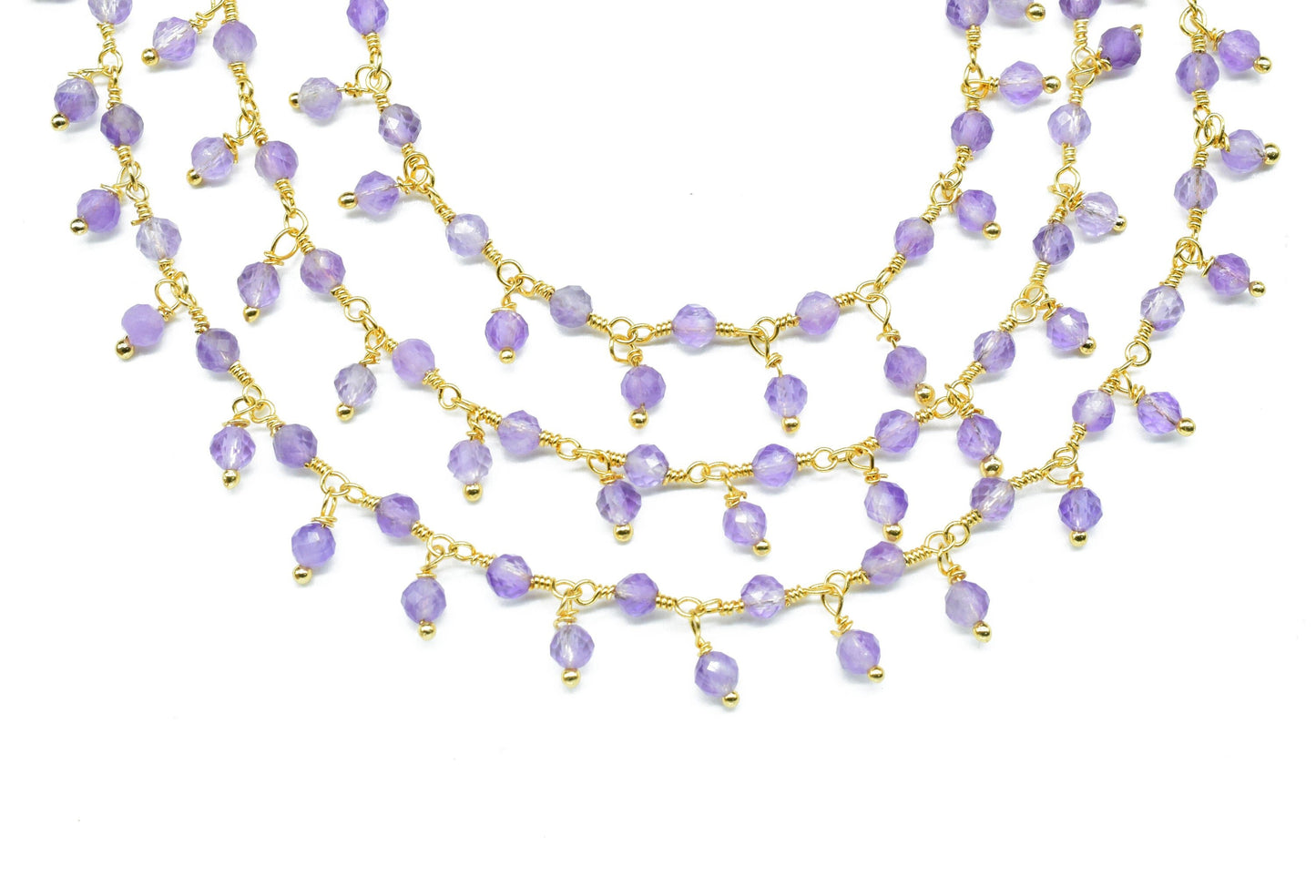 Natural Amethyst Dangling Bead Chain,Gemstone Rosary Chain,Wire Wrapped Necklace Chain,Amethyst Cluster Rosary Chain,Handmade beaded Jewelry