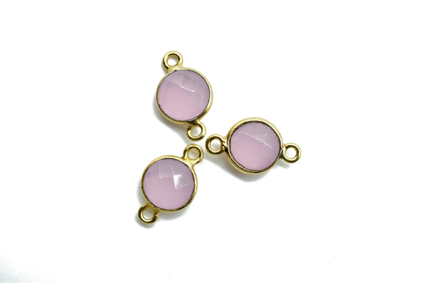 Rose Quartz 8mm round double bail connectors,Rose Quartz Pendant,Rose Quartz Round Gold Plated bezel,Rose Quartz Brass jewelry making charm,