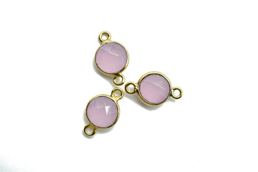 Rose Quartz 8mm round double bail connectors,Rose Quartz Pendant,Rose Quartz Round Gold Plated bezel,Rose Quartz Brass jewelry making charm,