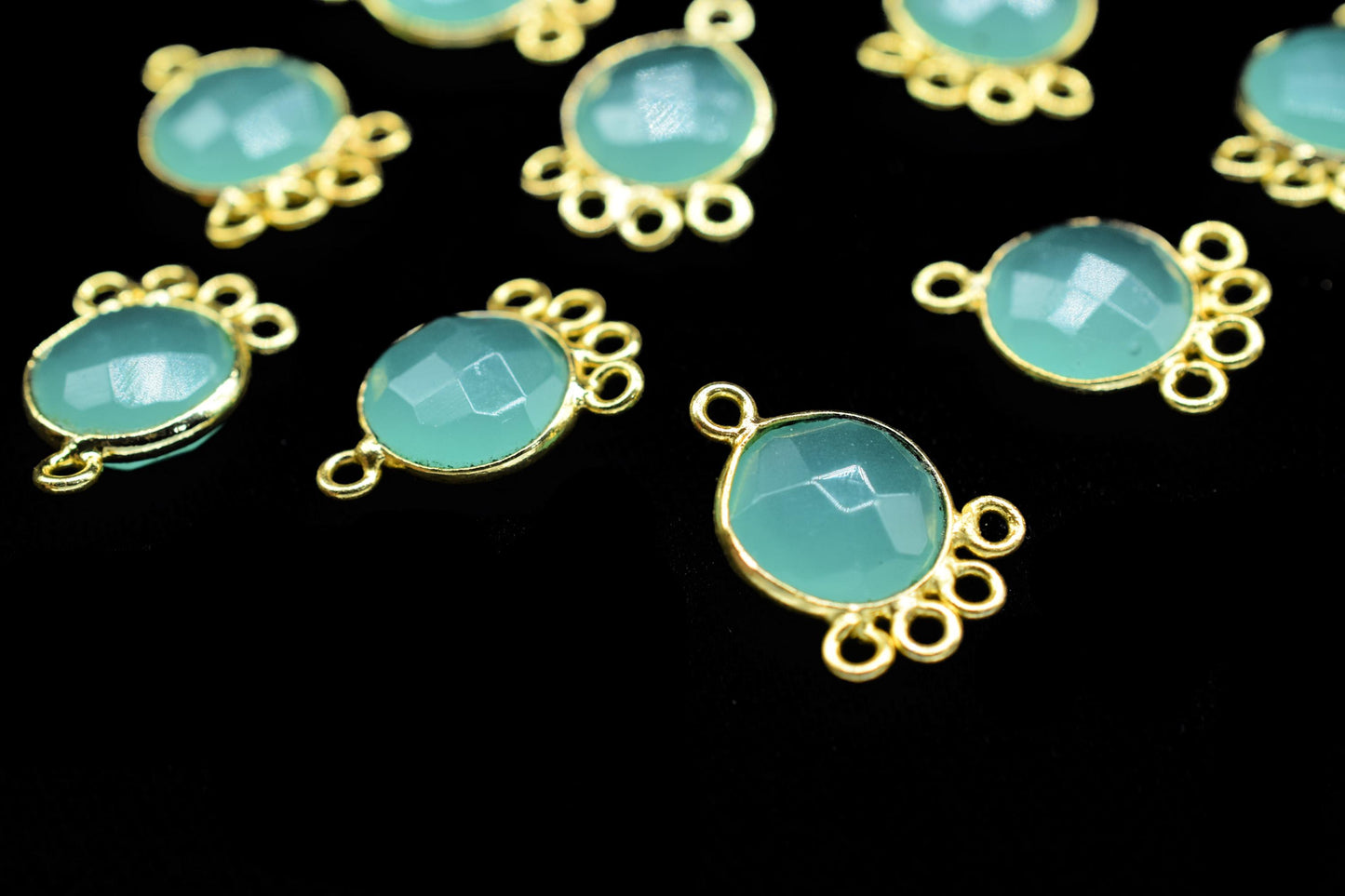 Aqua Chalcedony 10mm Round Bezel Charm/Gemstone Brass Component/Single Bail Pendant charms/Round Handmade Jewellery Connector/B'day Gift