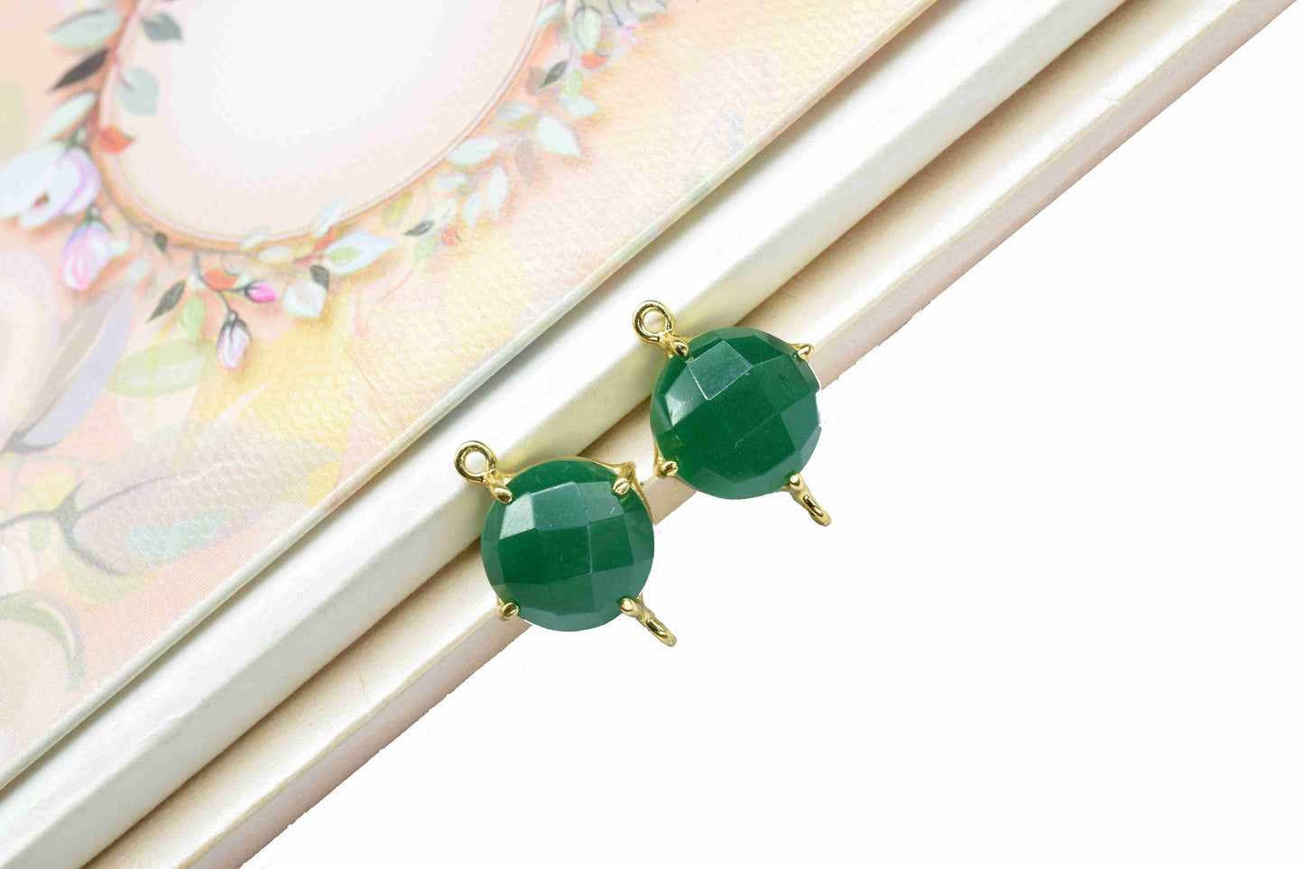 Green Onyx Gemstone 12mm Round Bezel Connector Jewelry,Green Onyx Handmade Gemstone Bezel,Green onyx Gemstone double bail connector,Gift