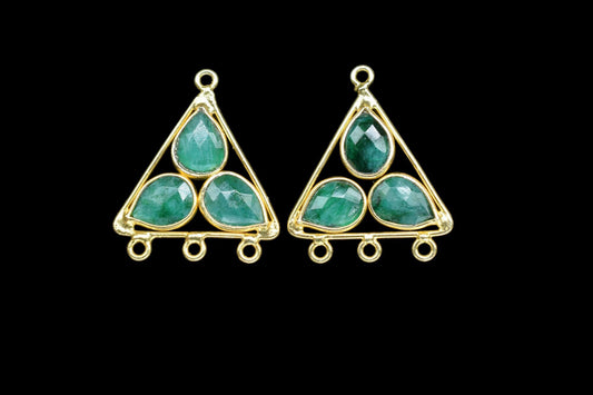Natural Emerald Teardrop Faceted Bezel Connector,Emerald Tringle  Pendant,Tringle Shape Bezel Connector,Multi Bail Connector,Emerald Jewelry
