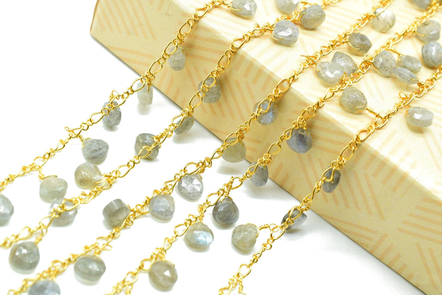Labradorite 6mm Heart Shape briolette Chain,Labradorite Heart Shape Rosary Chain,Sold By Foot,labradorite briolette beaded chain,labradorite
