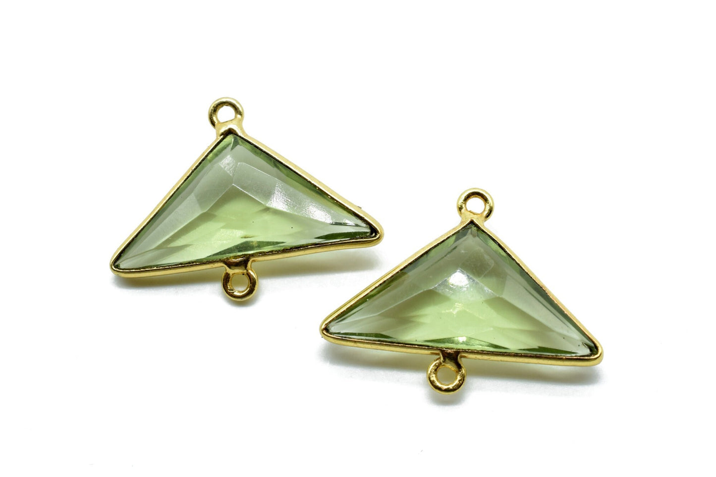 Green Amethyst 12x25mm Triangle shape double bail Connectors,Green Amethyst Double Bail bezel link,Jewelry making supplies,Double Bail Charm