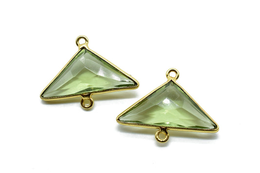 Green Amethyst 12x25mm Triangle shape double bail Connectors,Green Amethyst Double Bail bezel link,Jewelry making supplies,Double Bail Charm