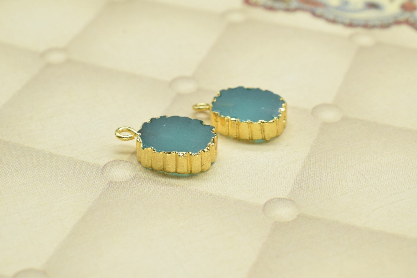 Aqua Chalcedony Pendant Charm,Pendant necklace Connector,Aqua Quartz Pendant Jewelry,Gemstone Single Bail Connector,Handmade Cabechon Charms