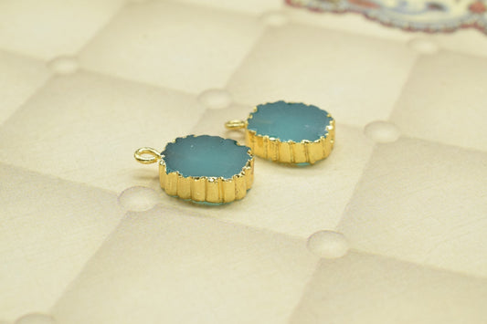 Aqua Chalcedony Pendant Charm,Pendant necklace Connector,Aqua Quartz Pendant Jewelry,Gemstone Single Bail Connector,Handmade Cabechon Charms