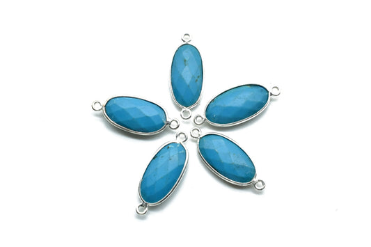 Natural Turquoise 10x20mm Oval Shape double bail connector,Turquoise Bezel Connector,Turquoise Oval connector Silver Plated,Turquoise charms