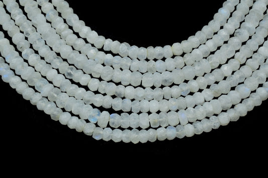 Moonstone Faceted Handcut Beads,Natural Bright Rainbow Moonstone Rondelle Faceted Beads,Loose Strand Beads,Moonstone handmade beads string,