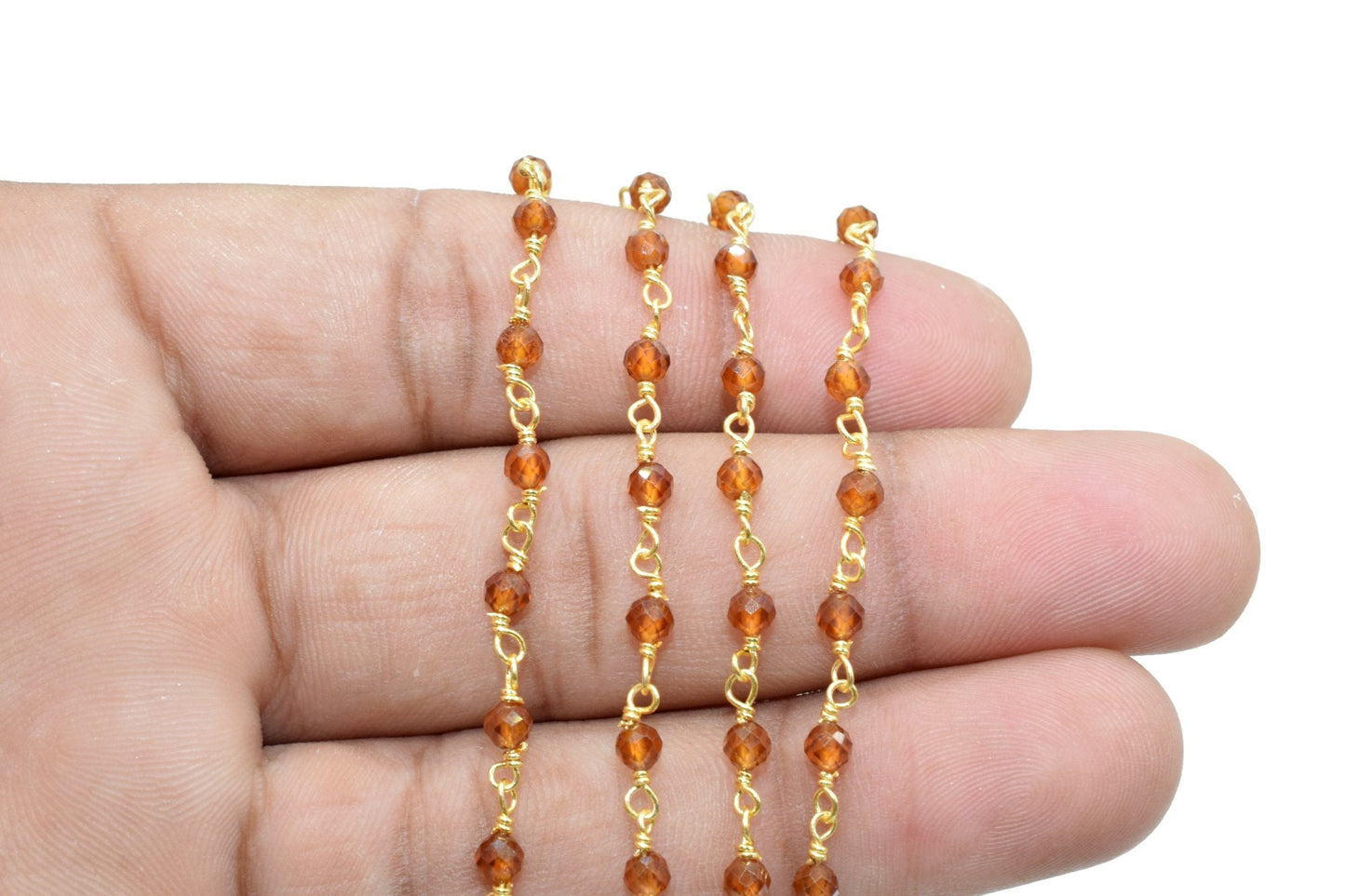 Hessonite Garnet 3mm Beaded Chain,Faceted Rondelle Hessonite Garnet Beaded Chain-Body Chain-Wire Wrapped Chain-Handmade Craft Supply,Rosary