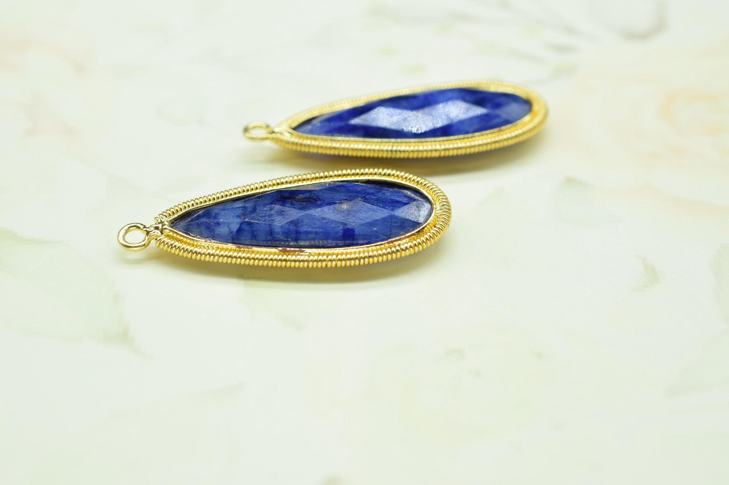 Blue Sapphire 10x30mm Charms,Gemstone Bezel connector,Single Bail Pendant Charm,Handmade pendant Jewelry,Teardrop Charms connector,Gift