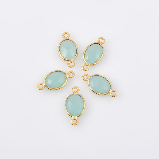Aqua chalcedony 8x10m Bezel connector,Chalcedony oval Shape Gold Plated bezel,chalcedony charms,Gold Vermeil Bezel,jewelry Gold-Filled bezel