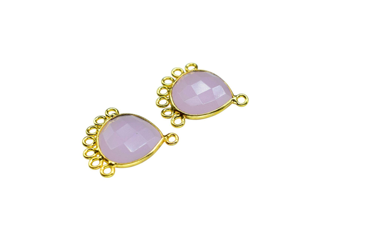 Rose Quartz 14mm Heart Bezel Charm/Charms Connector/Handmade Jewellery Connectors/Gemstone Brass Component/Women Jewelry/B'day Gift