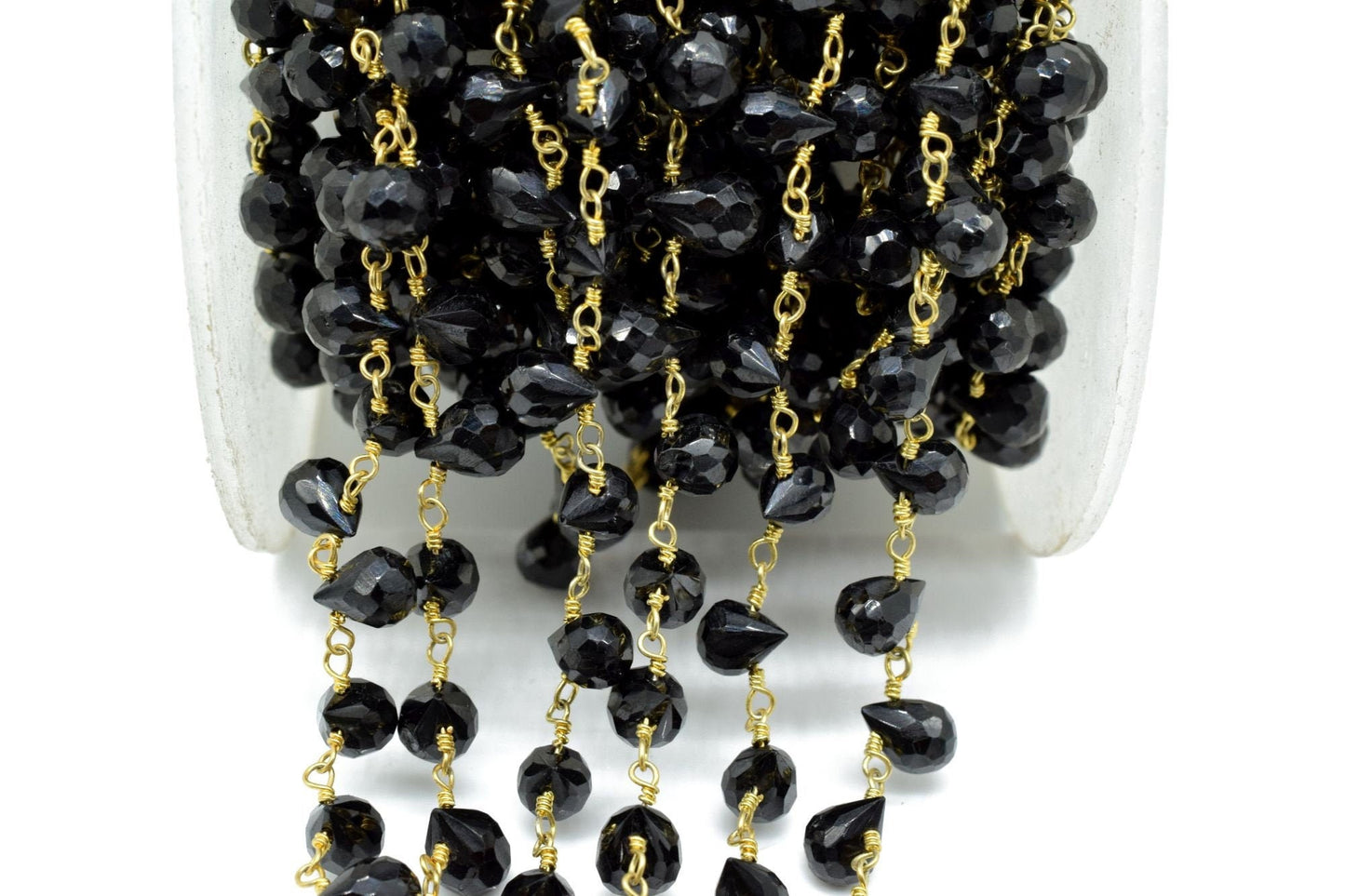 Black Onyx 6x8mm Drops Beaded Chain,Black Onyx Drops Rosary,Black Onyx Wire Wrap Chain,Black Onyx Drops chain,Jewelry Making craft & Chain,