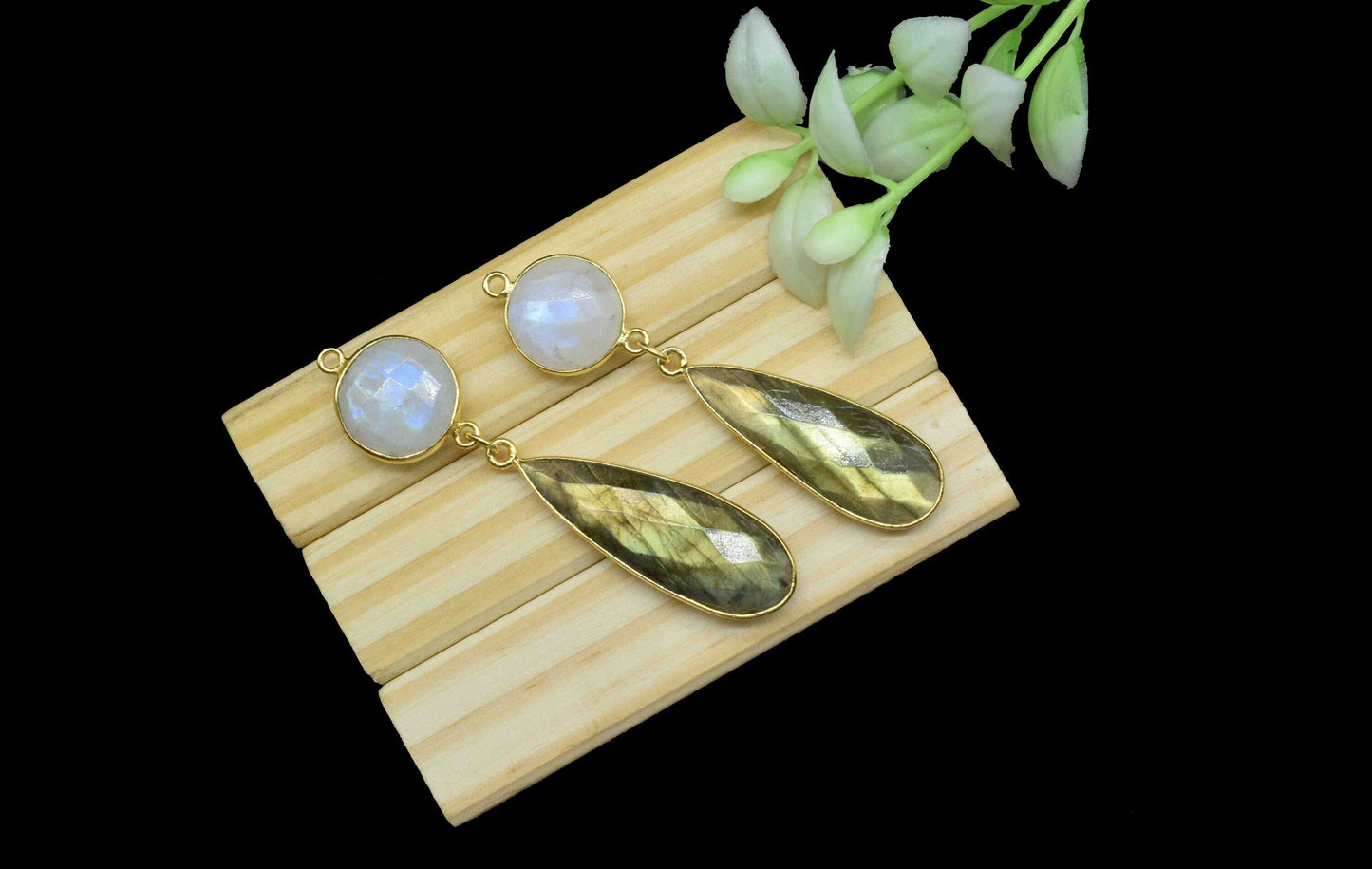 Labradorite Dangle pendant Charms,Multi Gemstone pendant Connectors,Rainbow Dangle Earring,Handmade pendant,Station Link,Component jewelry