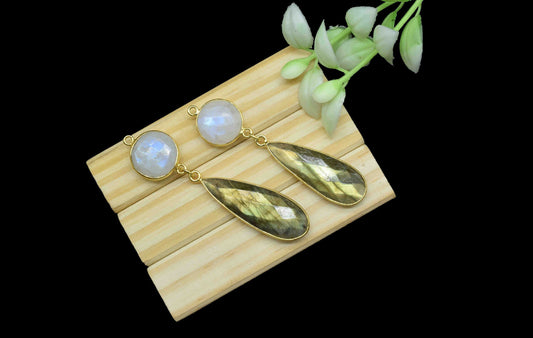 Labradorite Dangle pendant Charms,Multi Gemstone pendant Connectors,Rainbow Dangle Earring,Handmade pendant,Station Link,Component jewelry