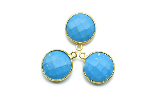 Natural Turquoise 14mm Round Single bail connectors,Turquoise Pendant,Faceted Turquoise bezel link,Gemstone Charm,Gemstone Pendant, charms