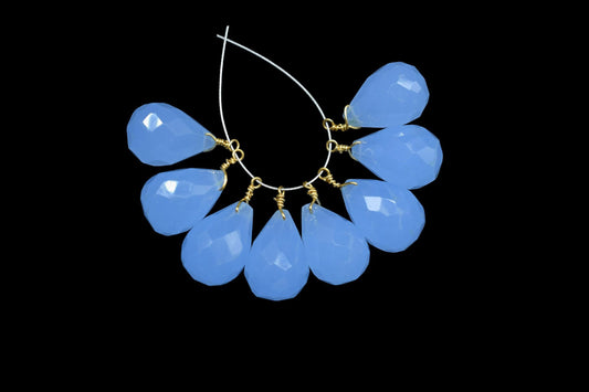 Blue Chalcedony 10x14mm Faceted Drops,Blue Chalcedony Wire Wrapped Pendant,dainty dangle Gemstone Connector,Blue Chalcedony Faceted Teardrop