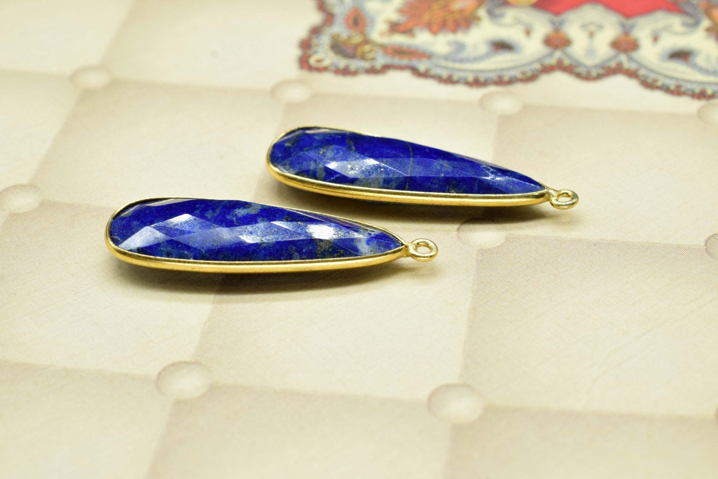 Lapis Lazuli 10x30mm Charm, Lapis Lazuli Pendant,Gemstone Pendant, Dainty Charms,Teardrop Pendant, Lapis Lazuli Connectors, Gemstone Charm