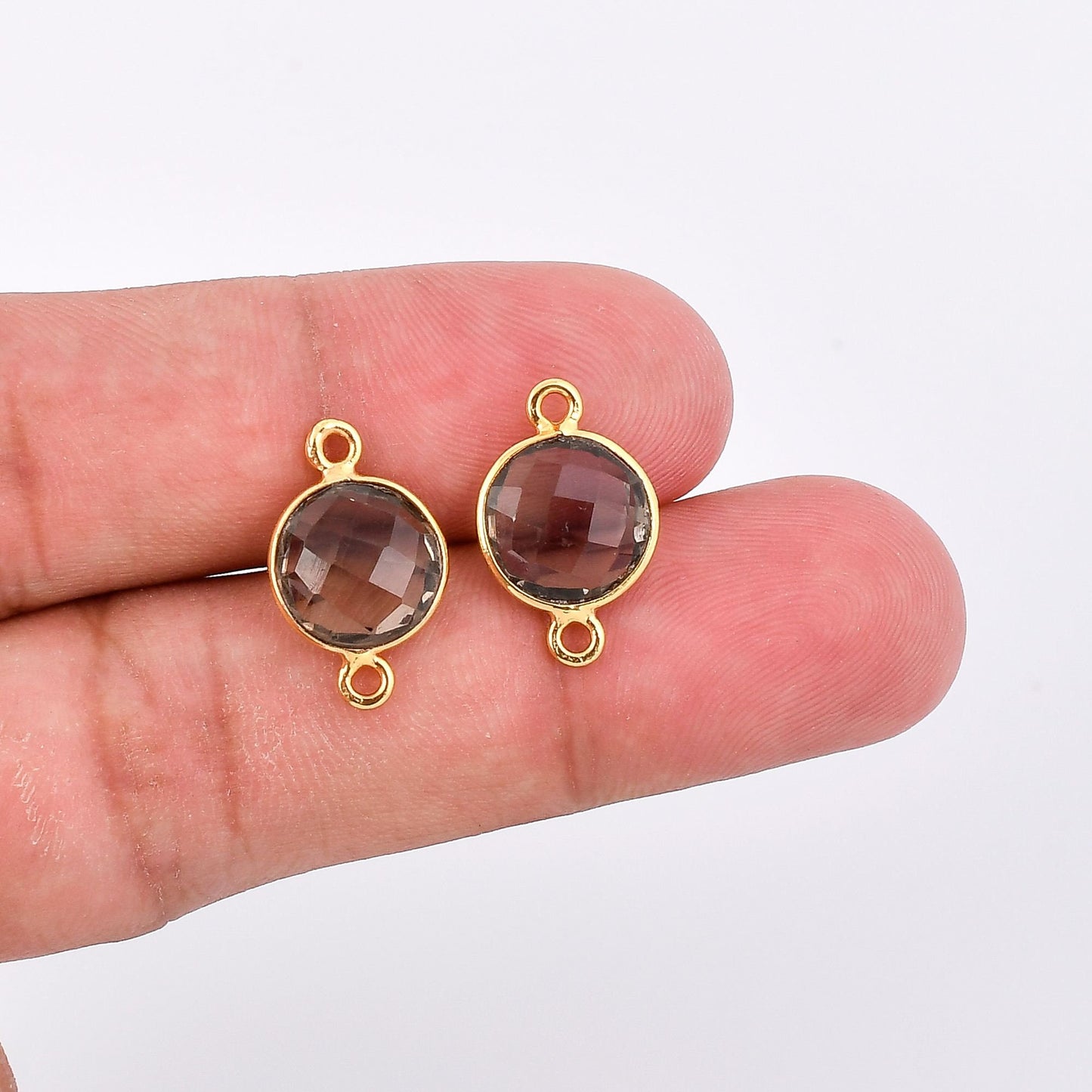 Smoky Quartz 10mm Round Bezel,Smoky double connector,Smoky Gold Plated bezel,Bezel,Gold Vermeil Bezel,Smoky jewelry,Smoky Gold-Filled bezel