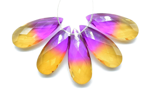 Natural Ametrine 10x30mm Faceted Pear Shape Briolettes,Ametrine Briolette AAA Flat Pear Drops Micro Faceted,Ametrine Faceted Drops,Briolette