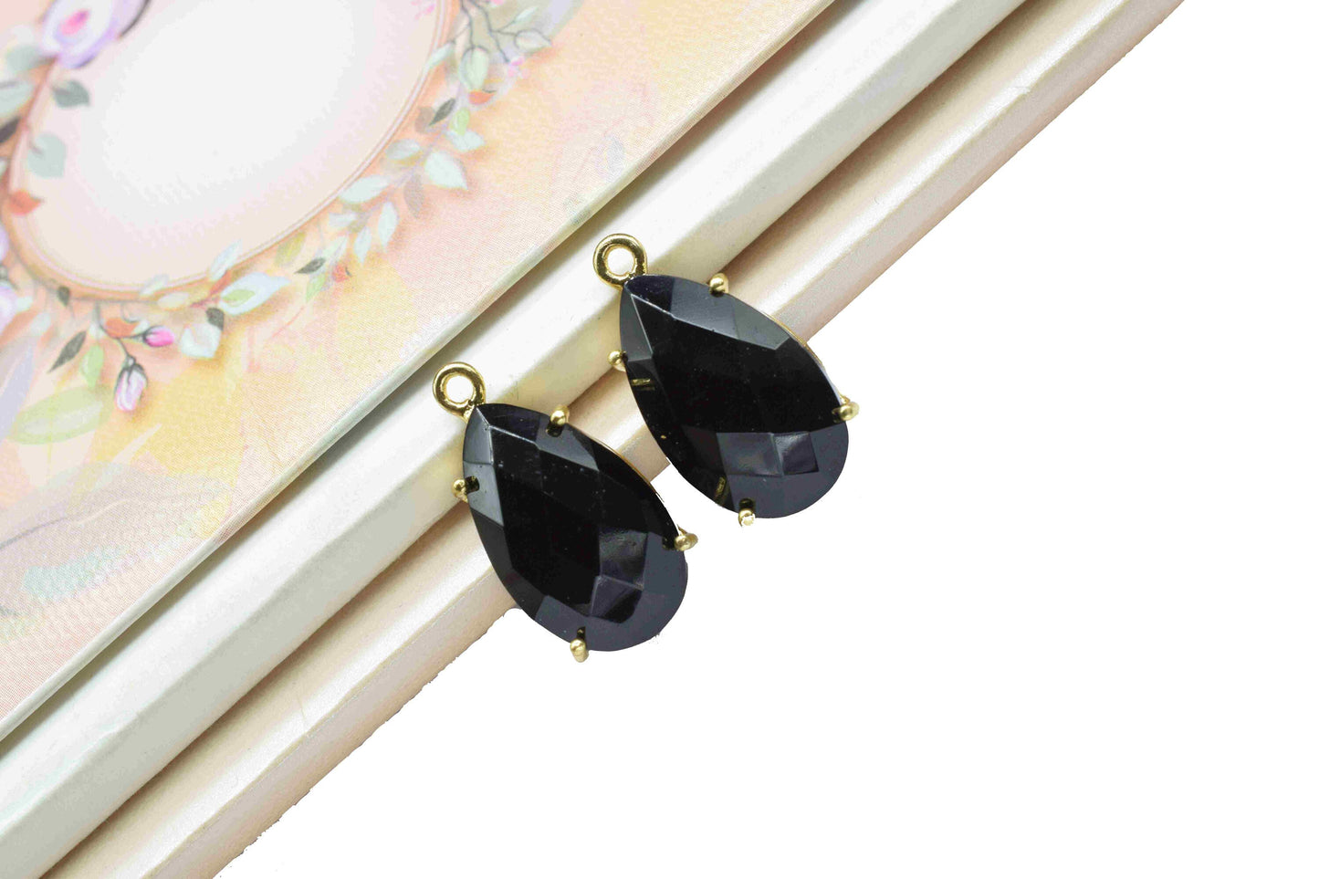 Black Onyx Teardrop Gemstone Single bail connector,Black Onyx Handmade Gemstone Bezel Prong SetPendant,Black Onyx 12x20mm Pear Shape jewelry