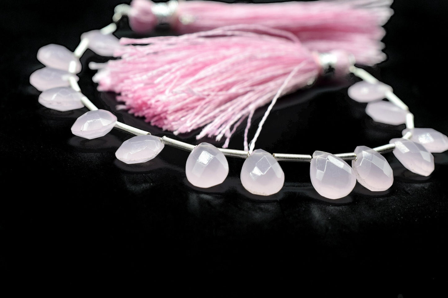 Pink Chalcedony teardrop Briolettes,Pink Chalcedony Beads,Pink Chalcedony Faceted Pear Briolette,Rose Quartz Beads Sparkly Full 6"Strand